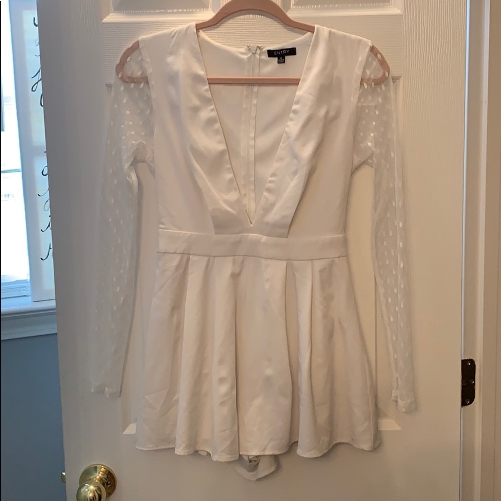 Entry, white deep V romper
